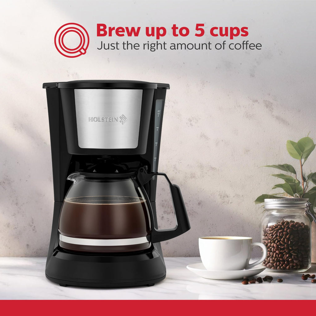 5 Cup Drip Coffee Maker with Glass Carafe Black J93816