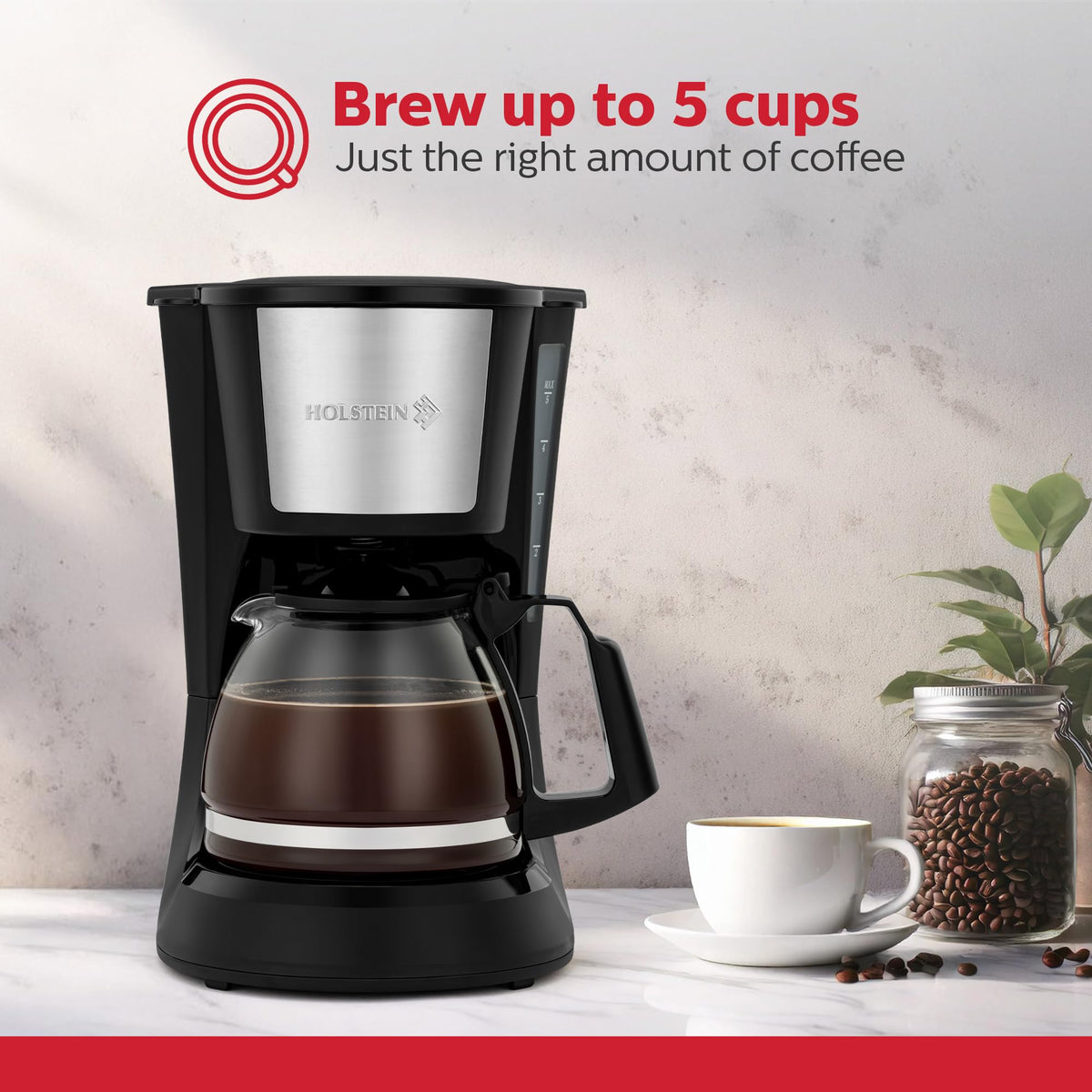 5 Cup Drip Coffee Maker with Glass Carafe Black J93816