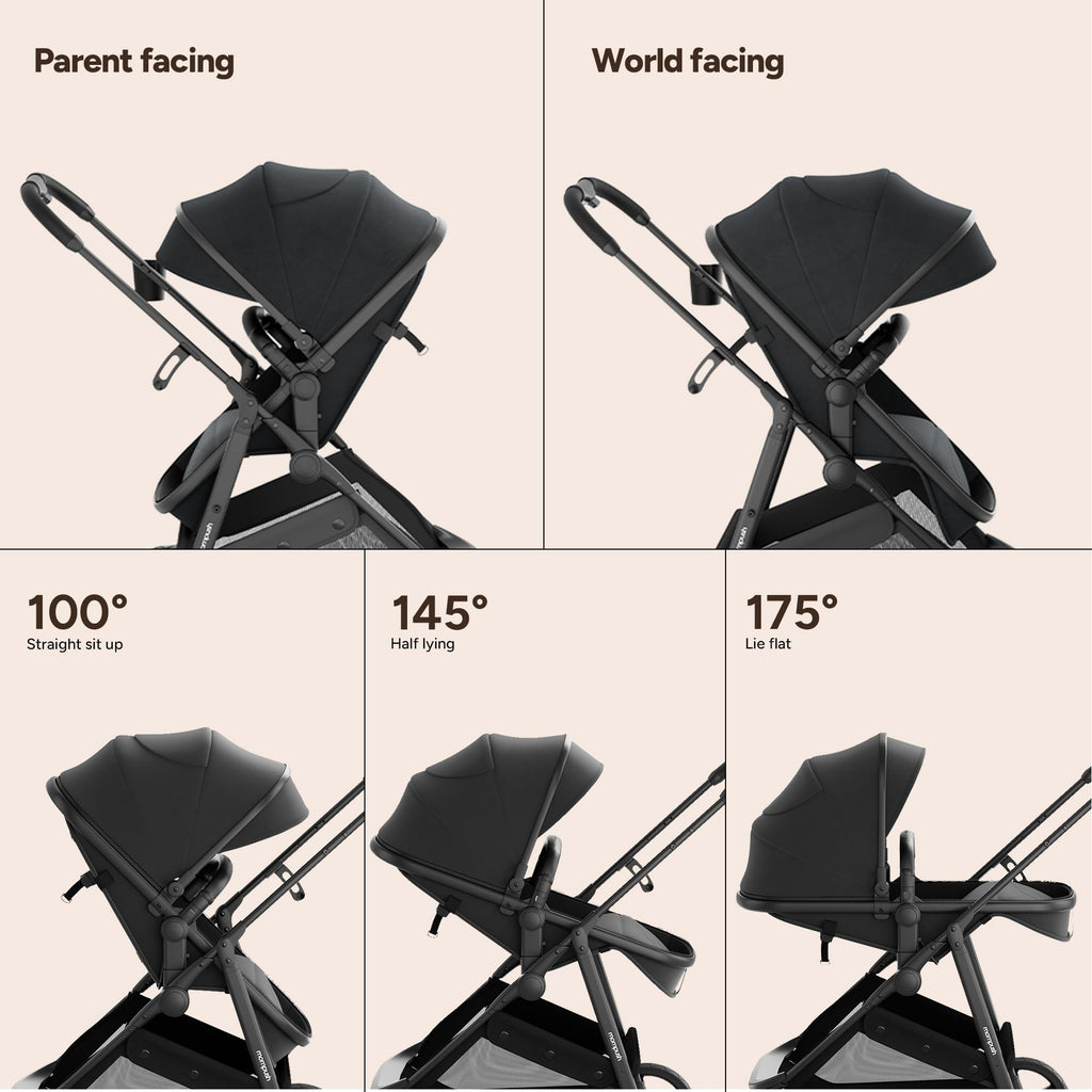 2-in-1 Bassinet Stroller Reversible Seat Black U138919
