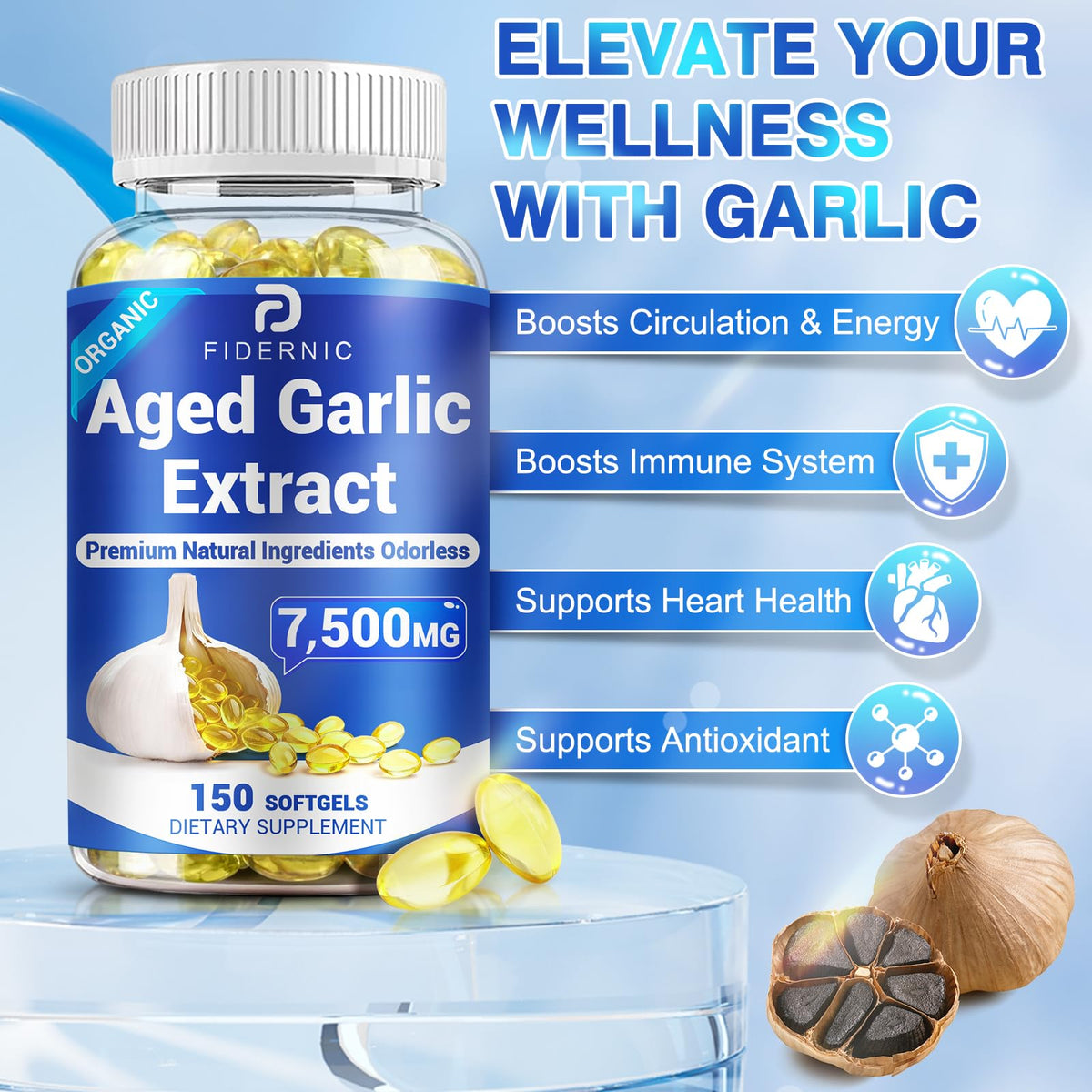Odorless Organic Garlic Supplement 150 Softgels X90303