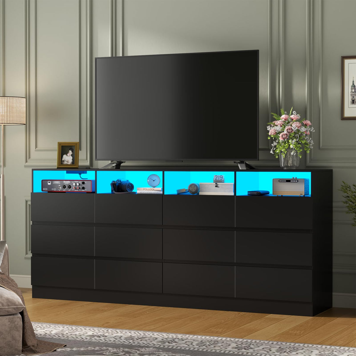 6 Drawer Dresser with Power Outlet and LED Lights I32255