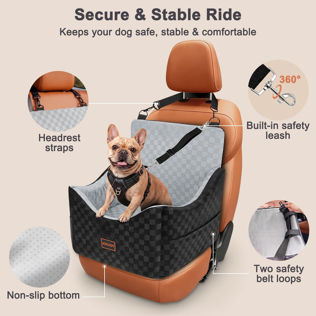 Elevated Dog Car Seat for Small/Medium Dogs up to 35 lbs, Memory Foam Grey U100