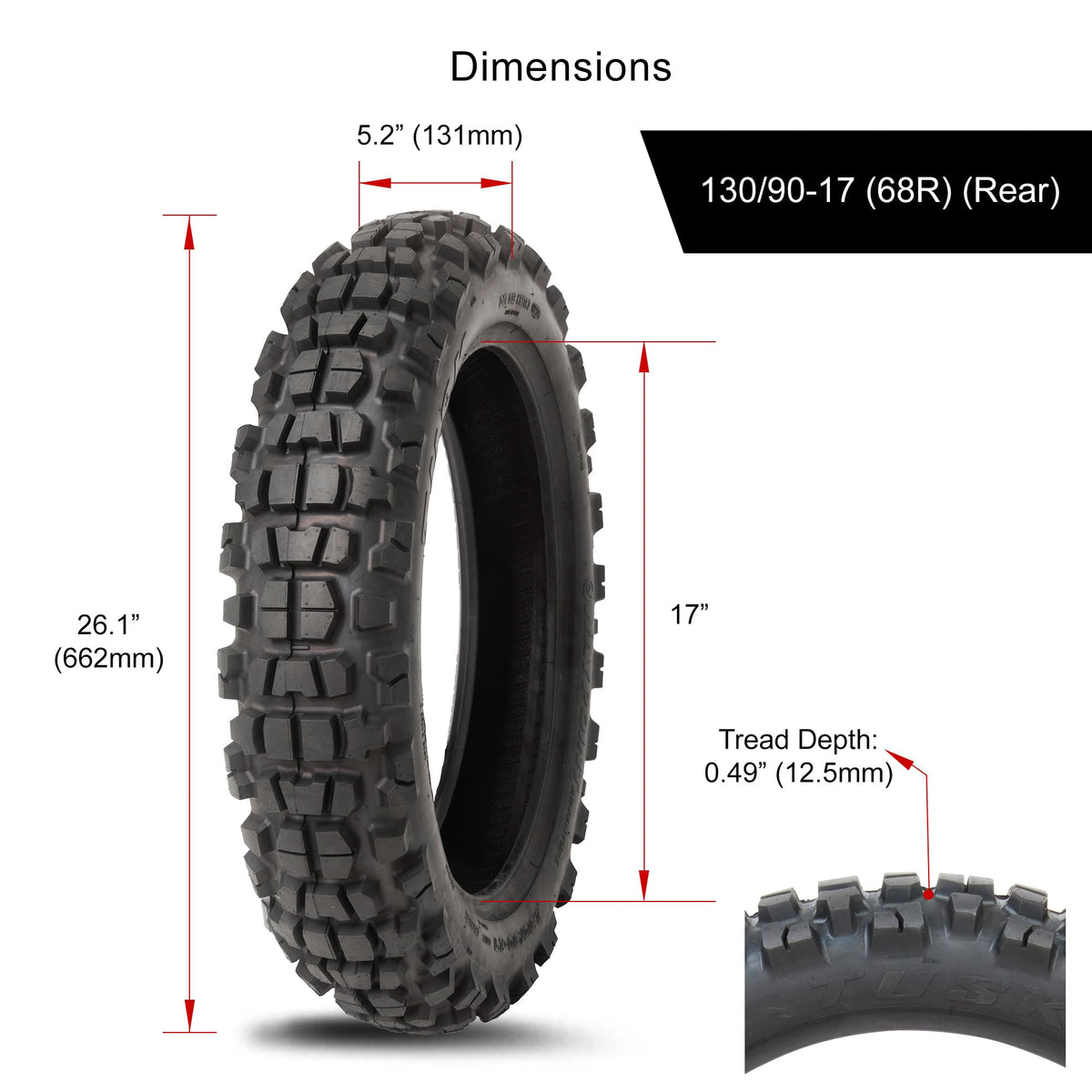 Adventure Motorcycle Tire 130/90-17 Rear Dual Sport On/Off-Road Q10342