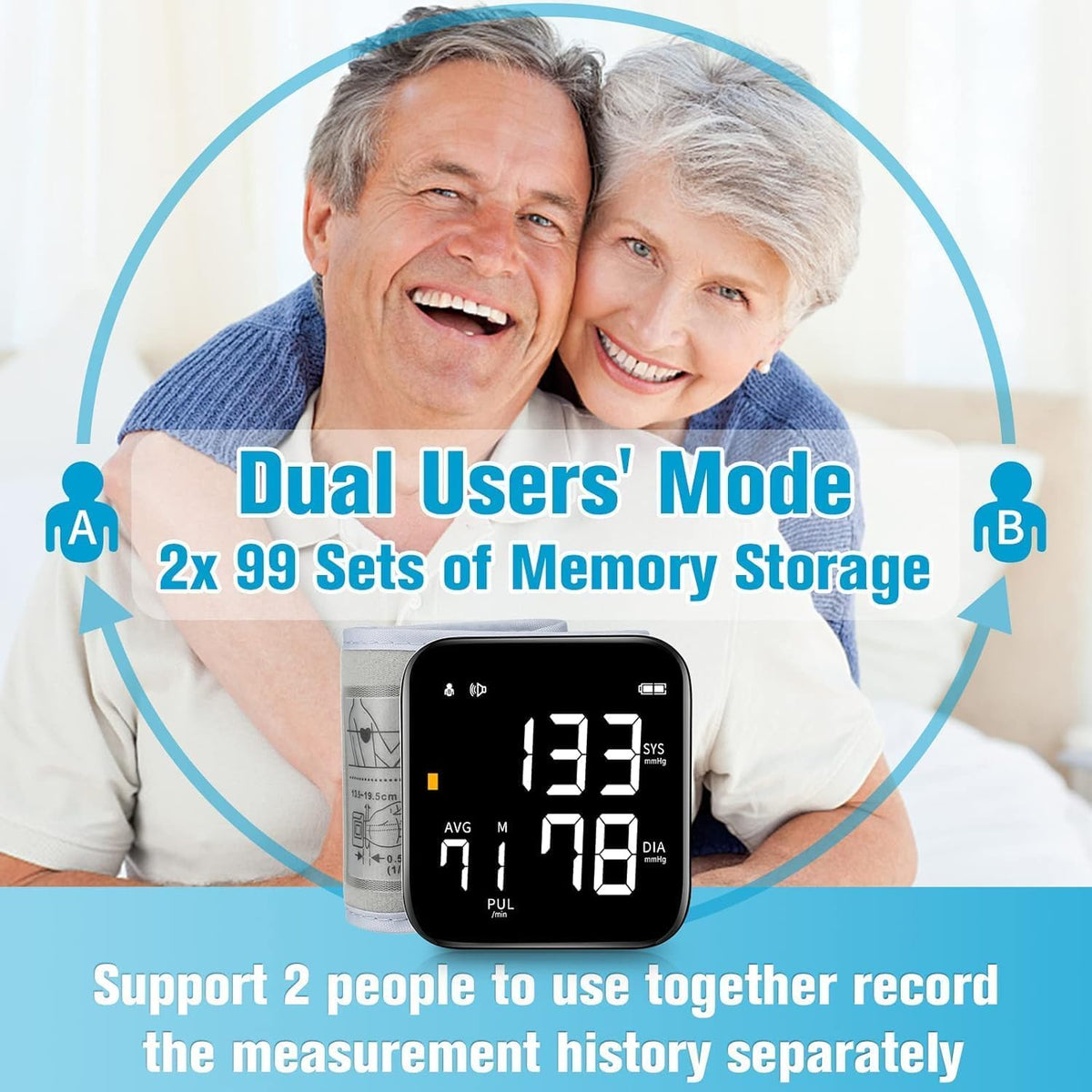 Wrist Blood Pressure Monitor with 90X2 Readings Memory D935184