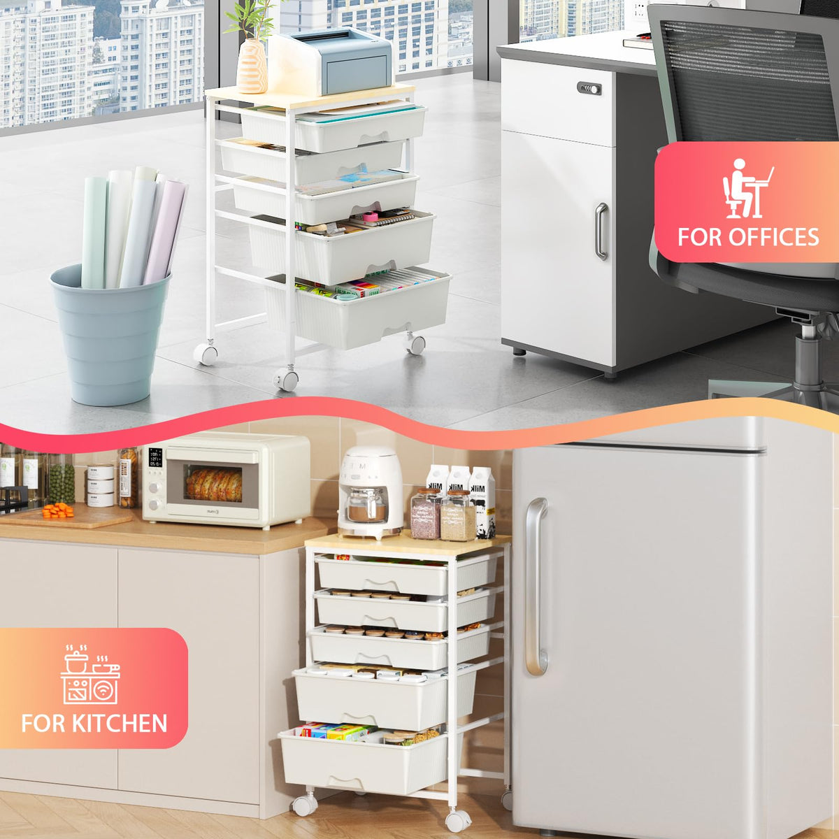 White Rolling Cart with 5 Drawers I101864