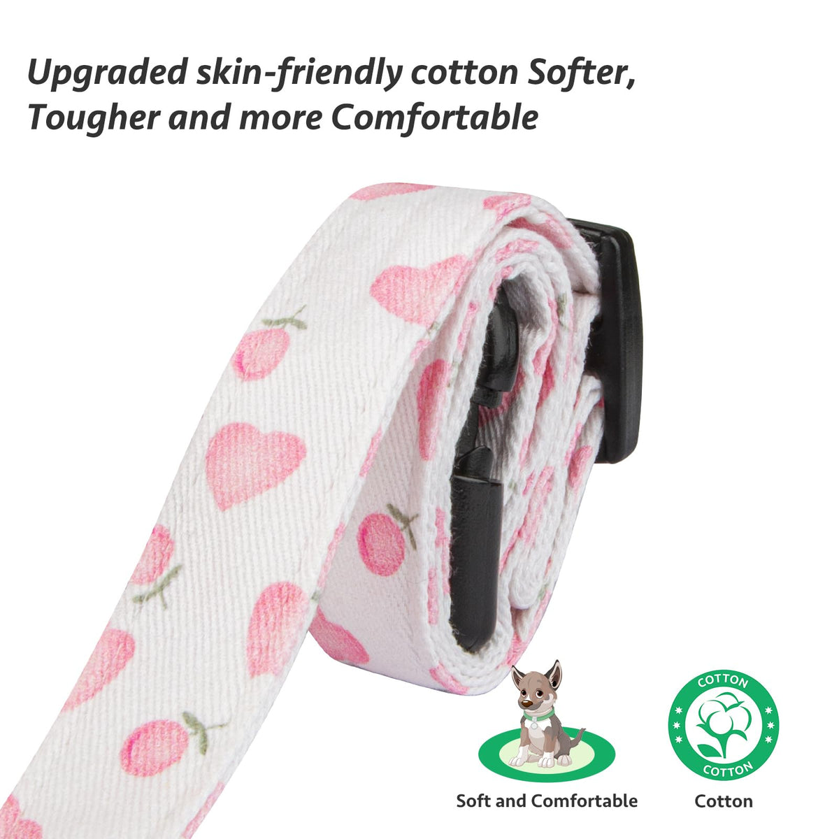 Cotton Dog Collar White and Pink Love Heart with Pendant S315