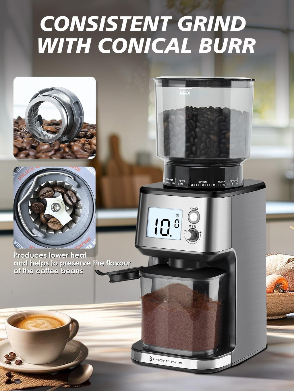Conical Burr Espresso Coffee Grinder 51mm Stepless Electric E463263