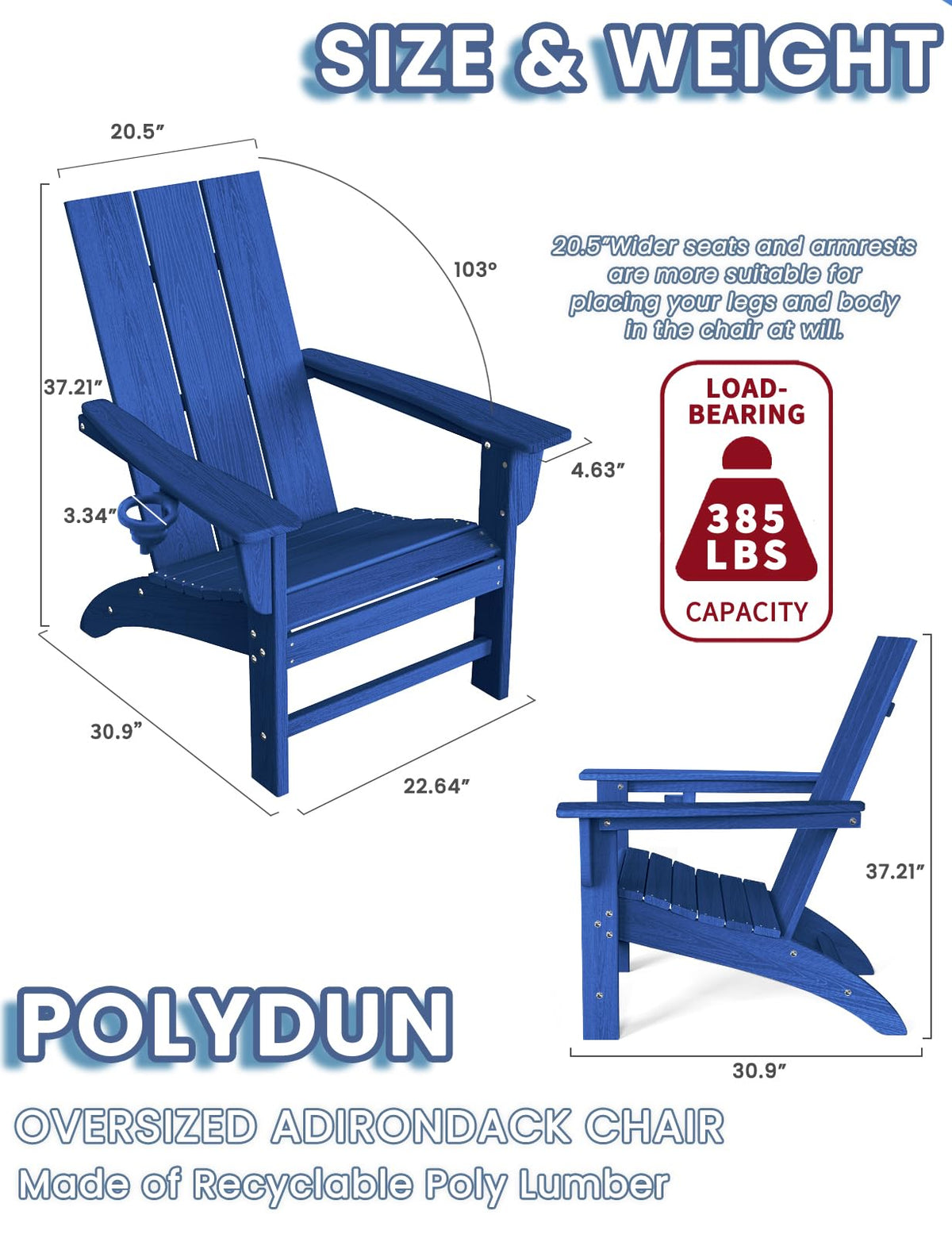 Adirondack Chair with Cup Holder, HDPE Plastic Patio Chairs W5035