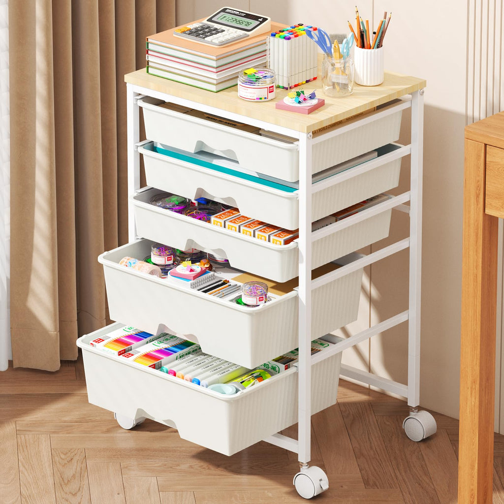 White Rolling Cart with 5 Drawers I101864
