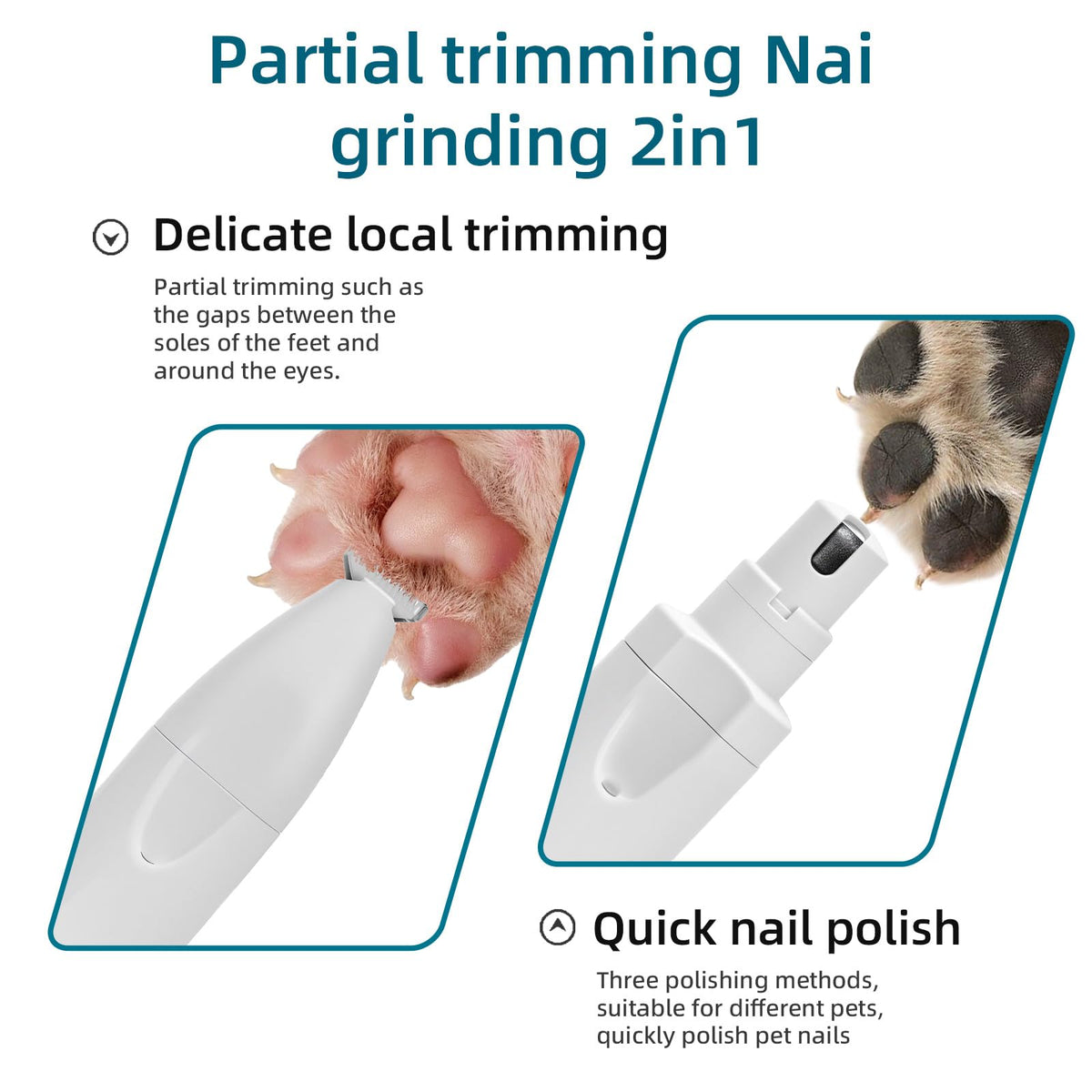 Quiet 2-in-1 Pet Hair Trimmer & Nail Grinder with LED Light C89489