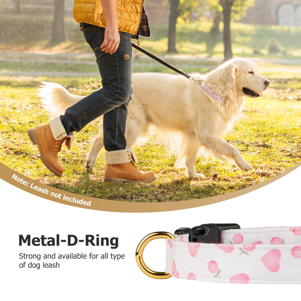Cotton Dog Collar White and Pink Love Heart with Pendant S315
