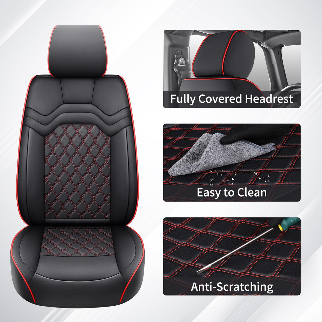 Waterproof Leather Seat Covers Full Set Black Red R334990