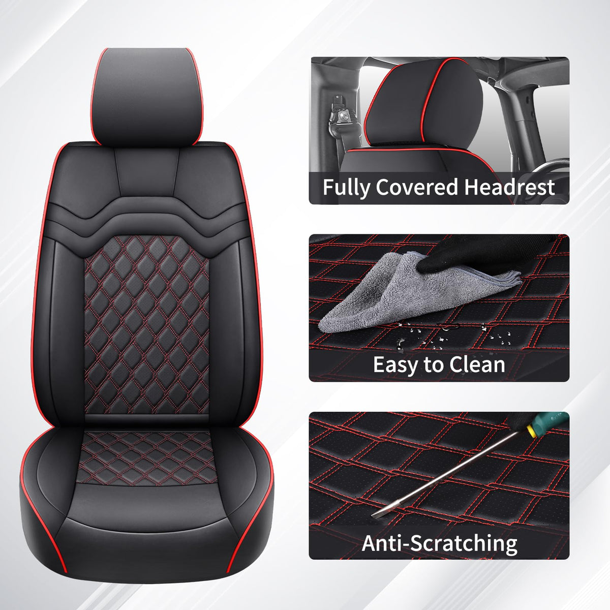 Waterproof Leather Seat Covers Full Set Black Red R334990