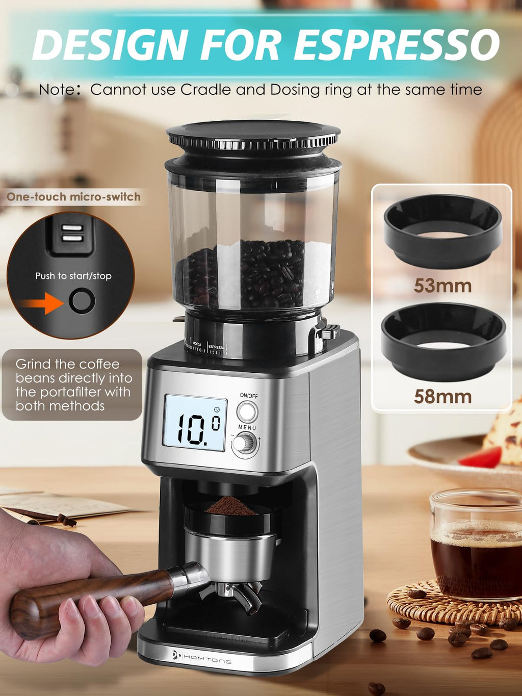 Conical Burr Espresso Coffee Grinder 51mm Stepless Electric E463263