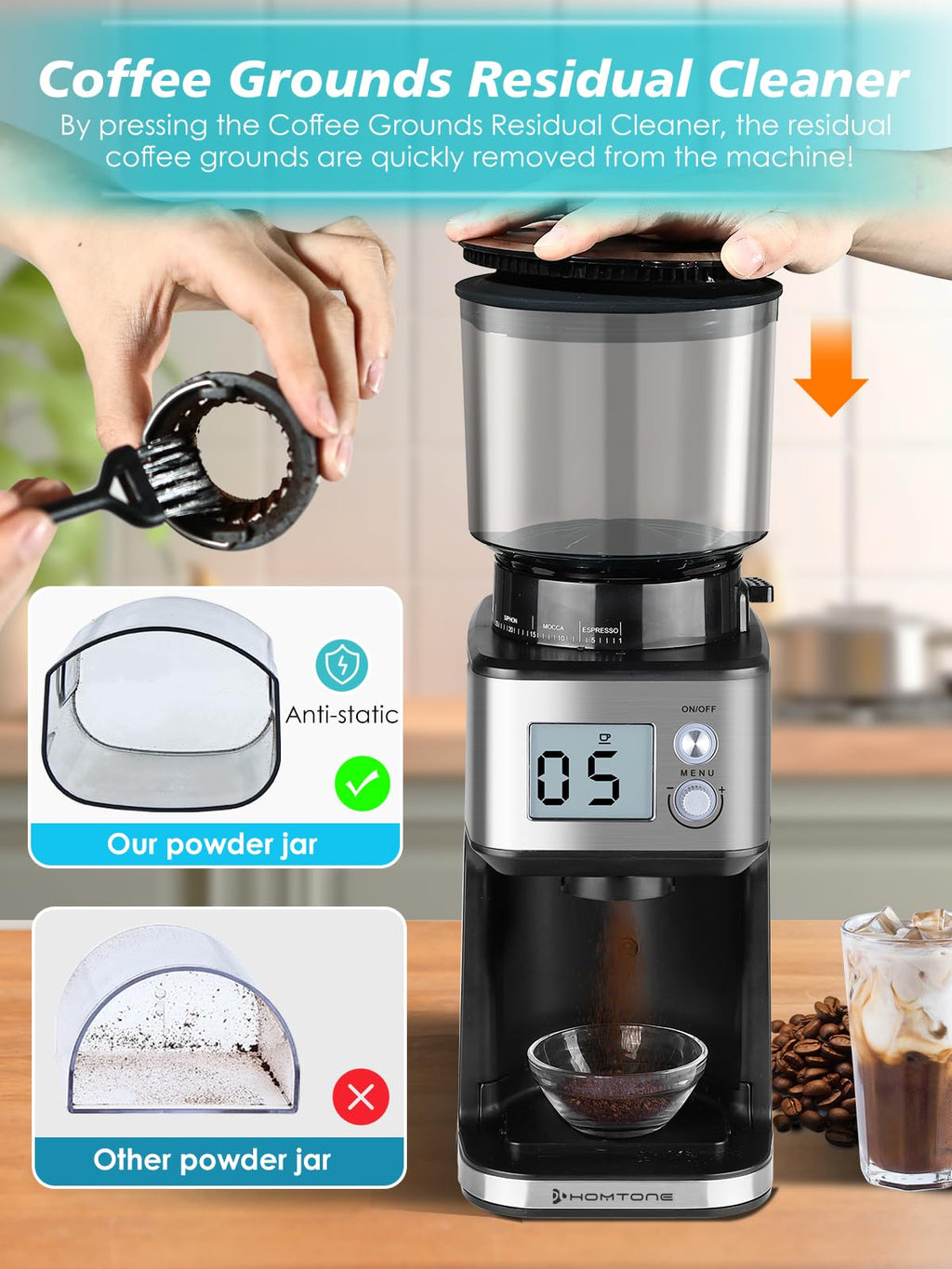 Conical Burr Espresso Coffee Grinder 51mm Stepless Electric E463263