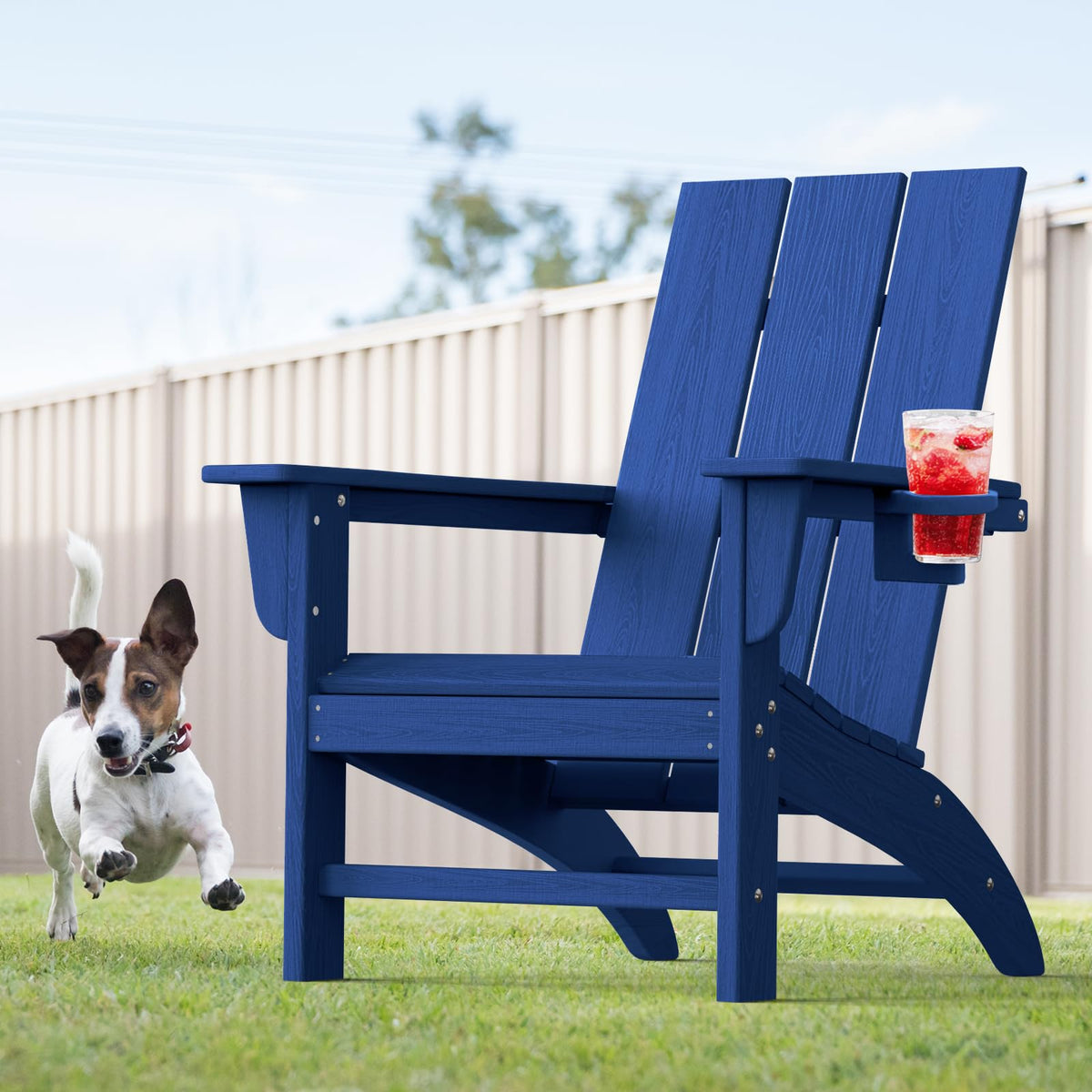 Adirondack Chair with Cup Holder, HDPE Plastic Patio Chairs W5035