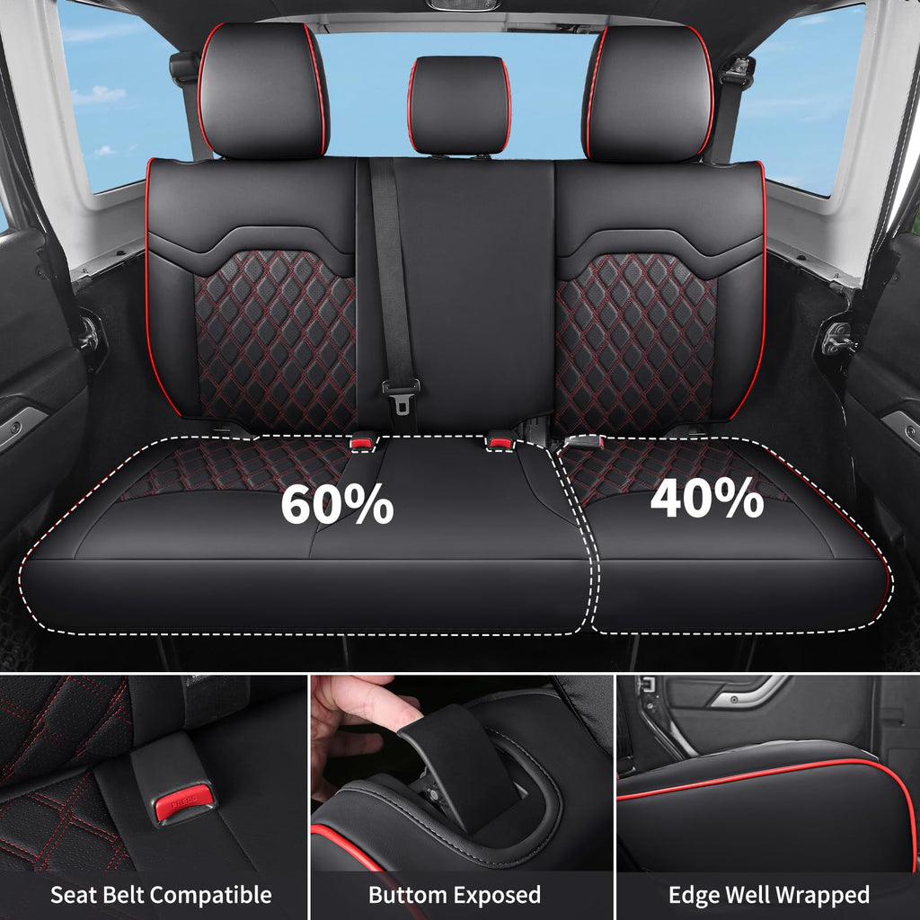 Waterproof Leather Seat Covers Full Set Black Red R334990