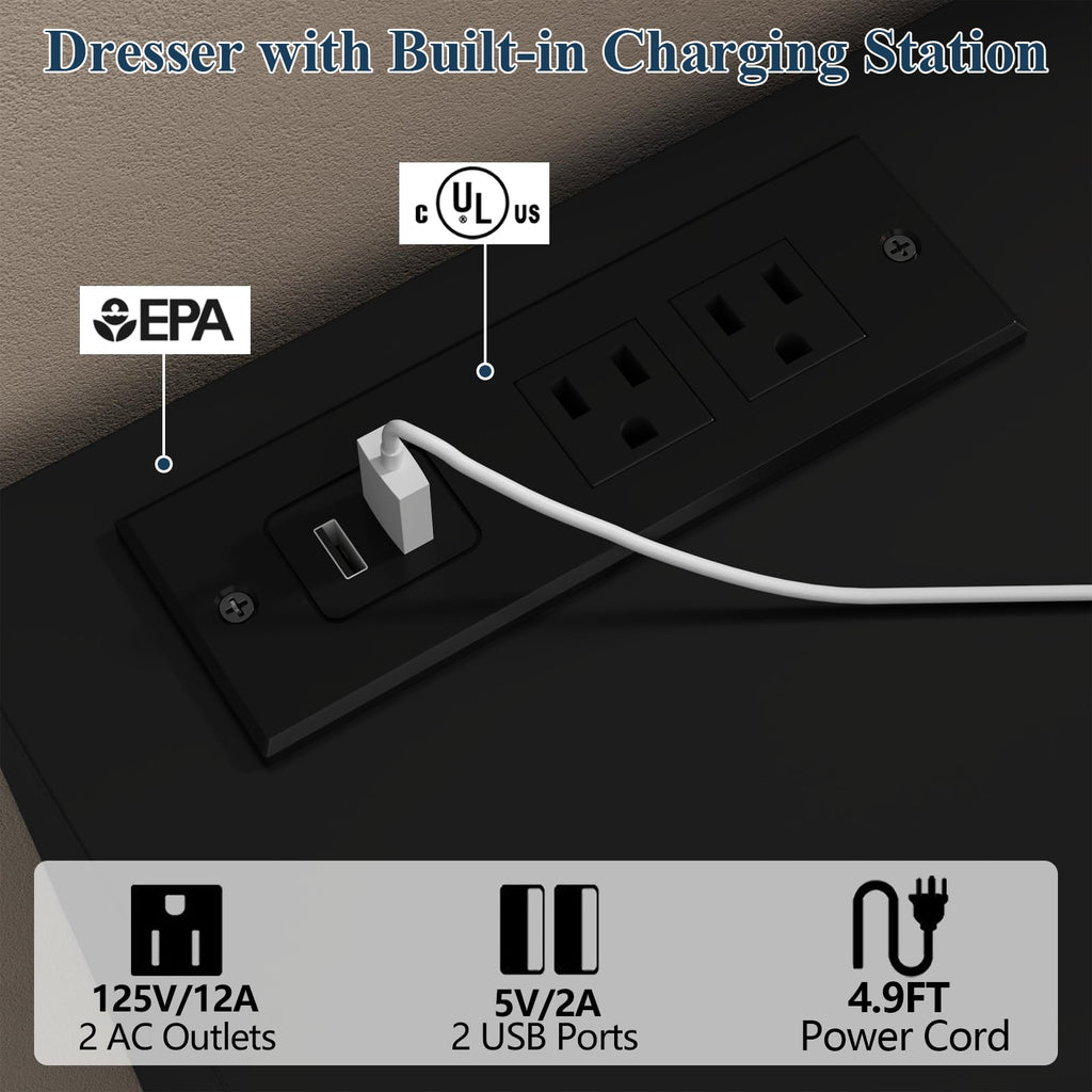 6 Drawer Dresser with Power Outlet and LED Lights I32255