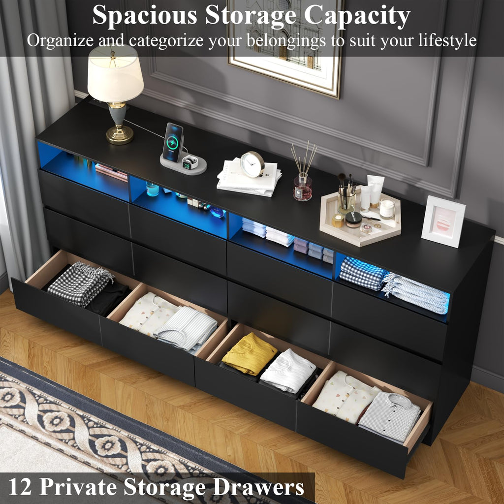 6 Drawer Dresser with Power Outlet and LED Lights I32255