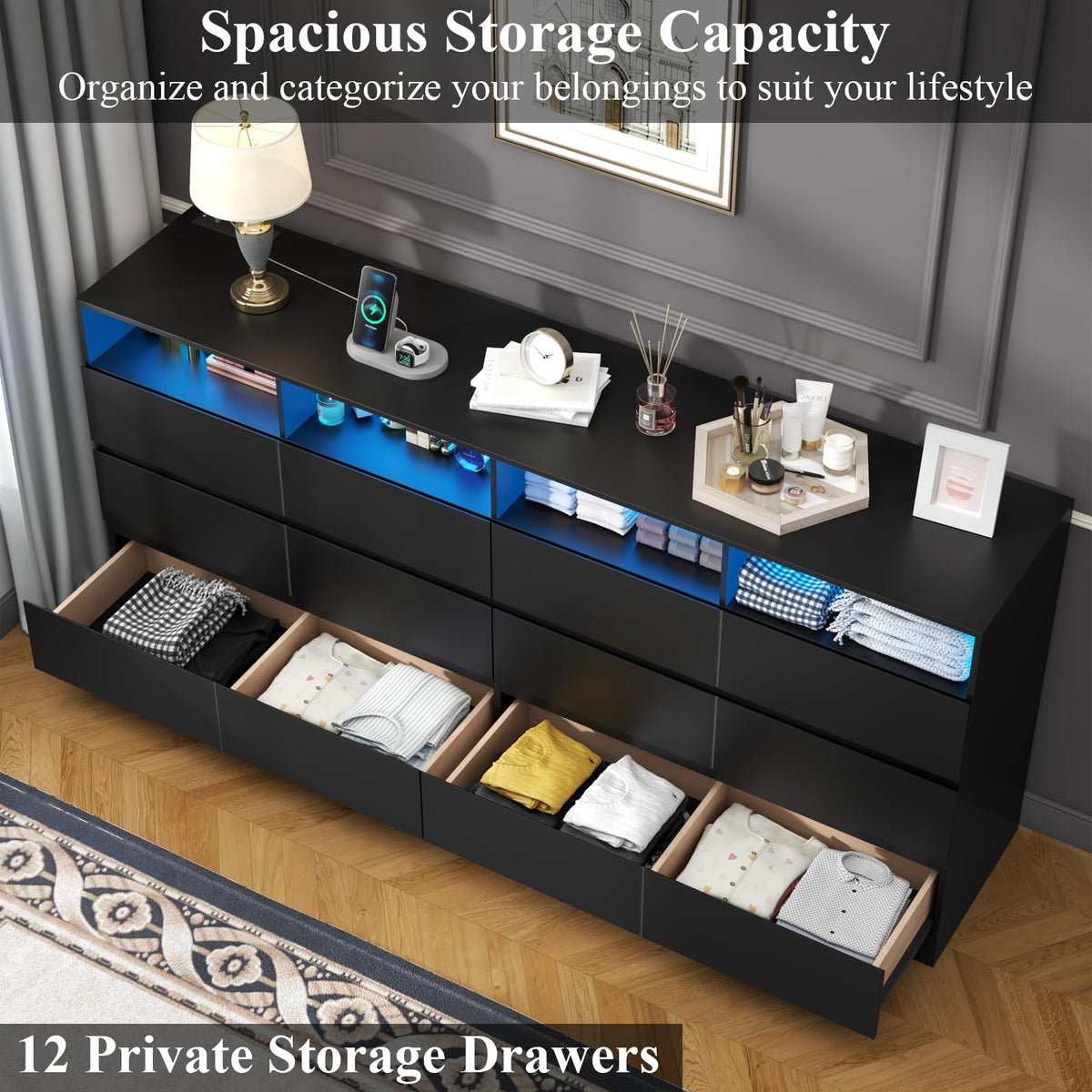 6 Drawer Dresser with Power Outlet and LED Lights I32255