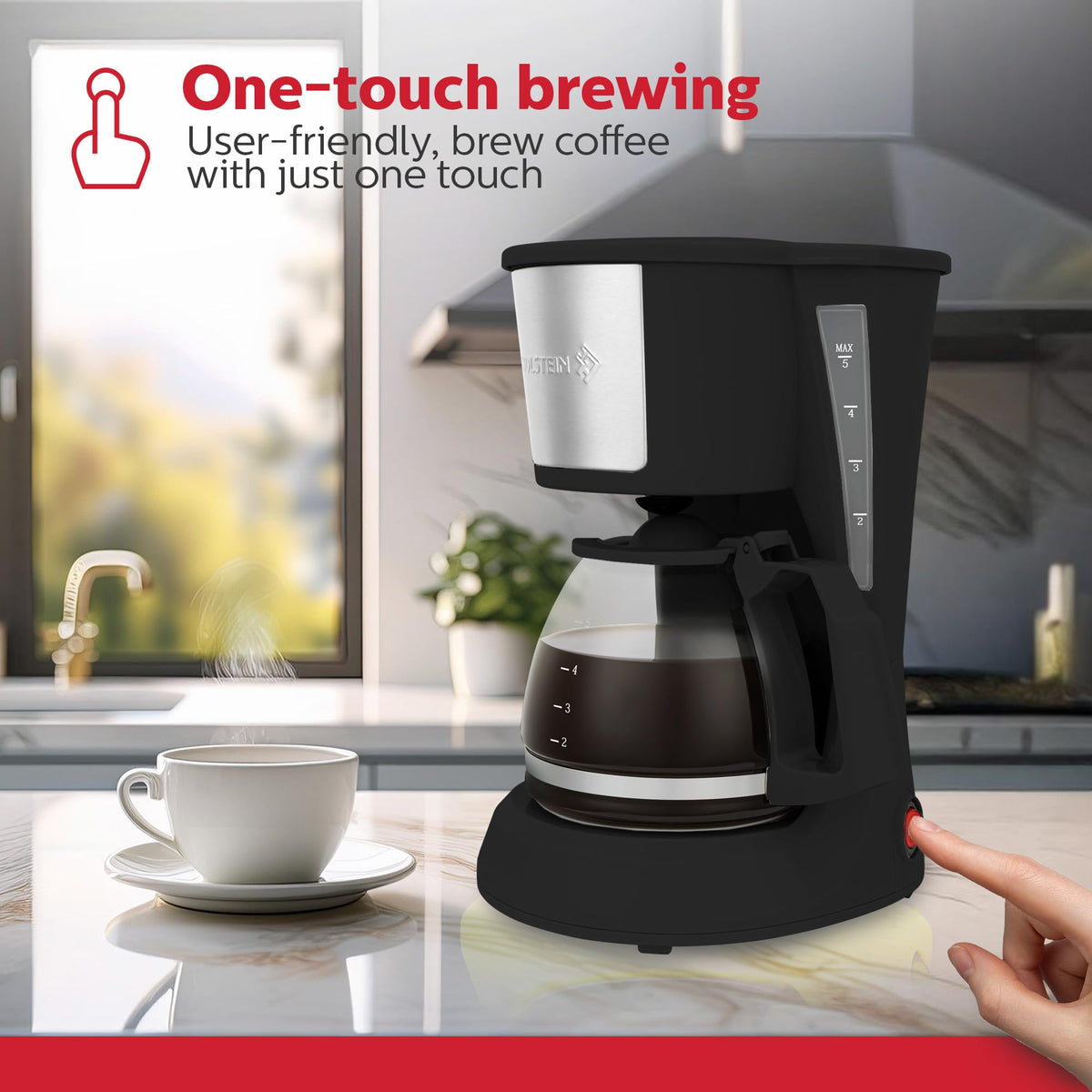 5 Cup Drip Coffee Maker with Glass Carafe Black J93816