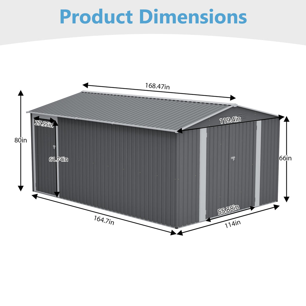 10x14 FT Light Gray Metal Storage Shed X1981