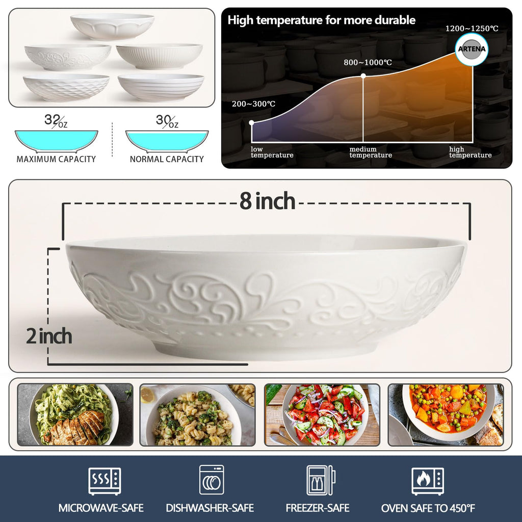 White Ceramic 32oz Pasta Bowls Set of 4 W4913