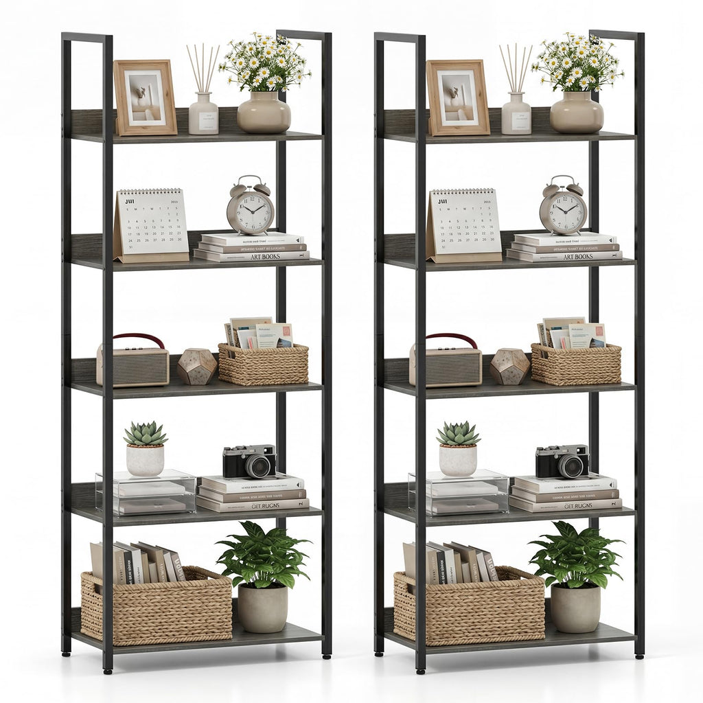 5-Tier Wooden Bookshelf Set of 2 F155344