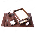 Dark Brown Bonded Leather 8-Piece Desk Accessory Set G777