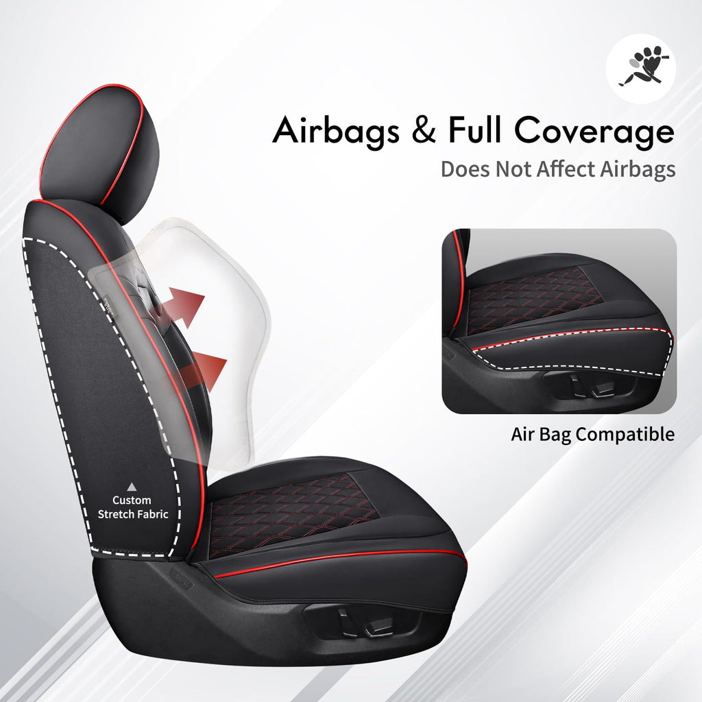 Waterproof Leather Seat Covers Full Set Black Red R334990