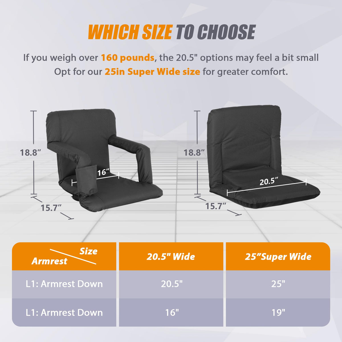 20.5"/25" Wide Padded Stadium Seat with Back Support Y6112
