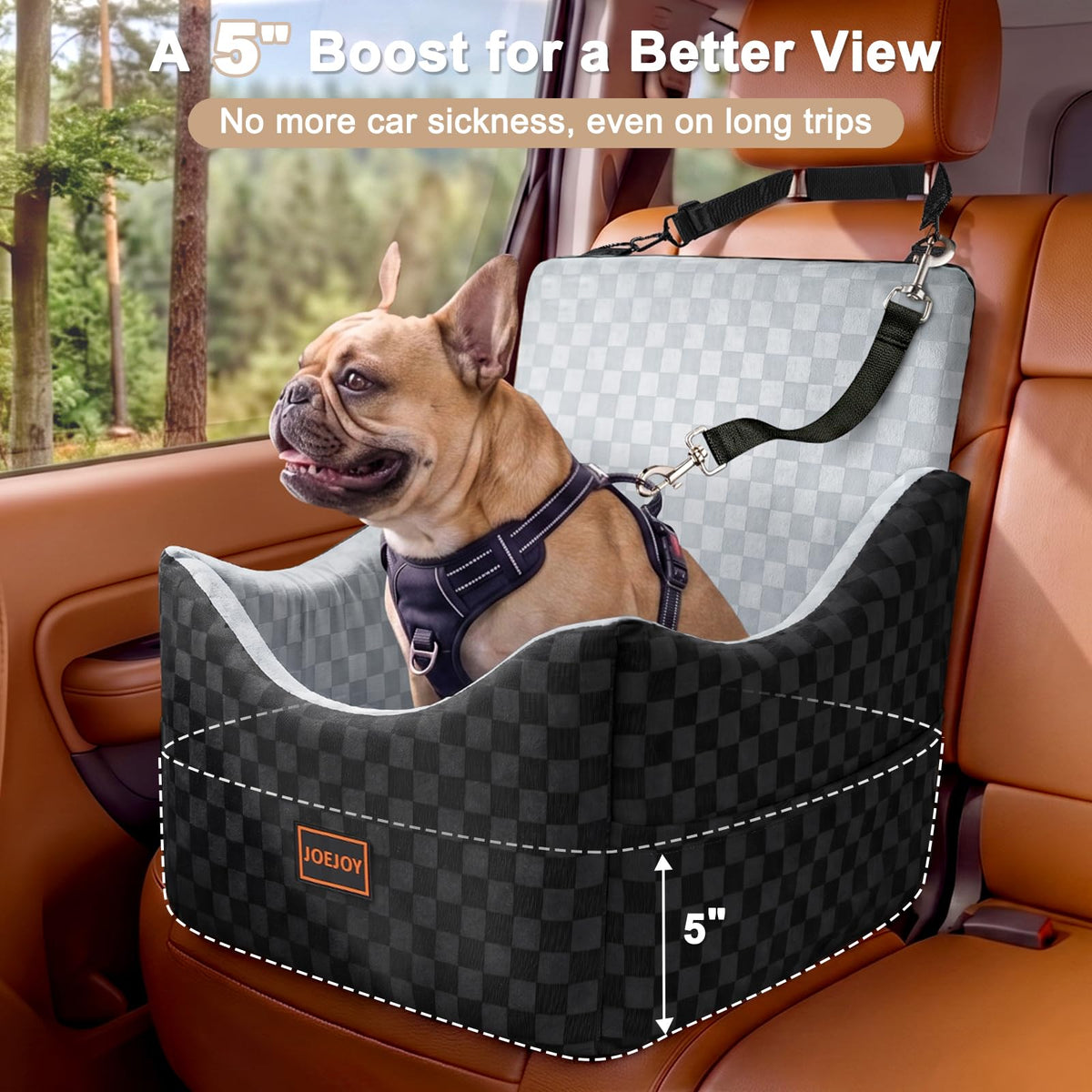 Elevated Dog Car Seat for Small/Medium Dogs up to 35 lbs, Memory Foam Grey U100
