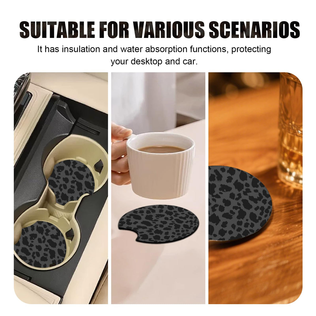 2 PCS Non-Slip Rubber Cheetah Print Car Cup Coasters K915