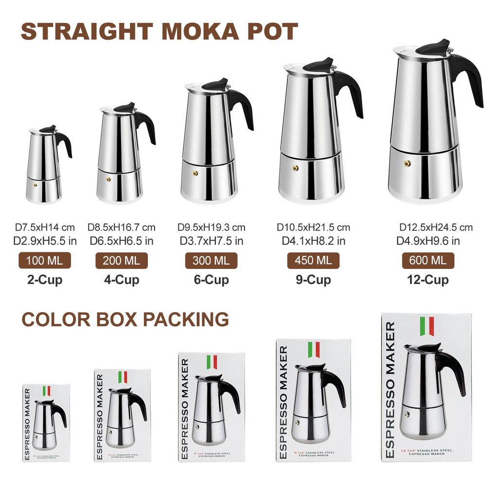 12 Cup Stainless Steel Stovetop Espresso Moka Pot 600ml D33190