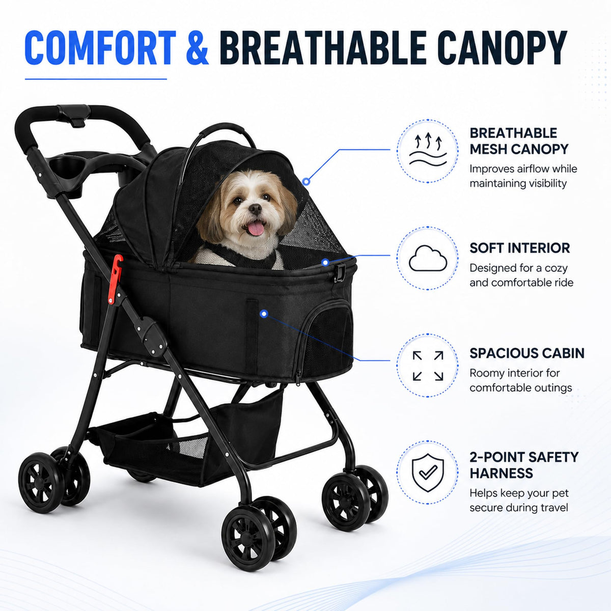 Foldable Pet Stroller with Cup Holder W35323