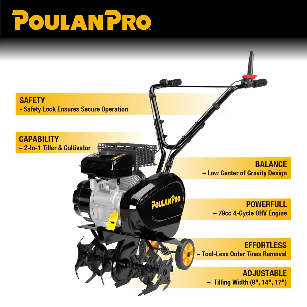 2 in 1 Gas Tiller Cultivator with 79 cc Engine and Adjustable Tilling Width U9227
