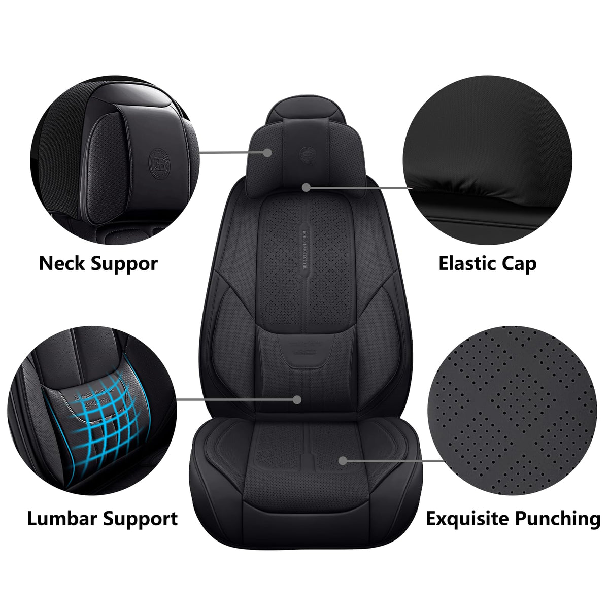 Black Leather 5-Seats Car Seat Covers B17358