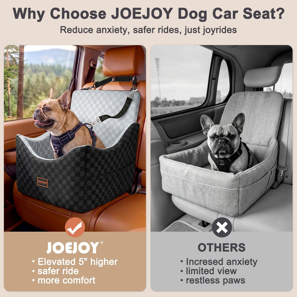 Elevated Dog Car Seat for Small/Medium Dogs up to 35 lbs, Memory Foam Grey U100