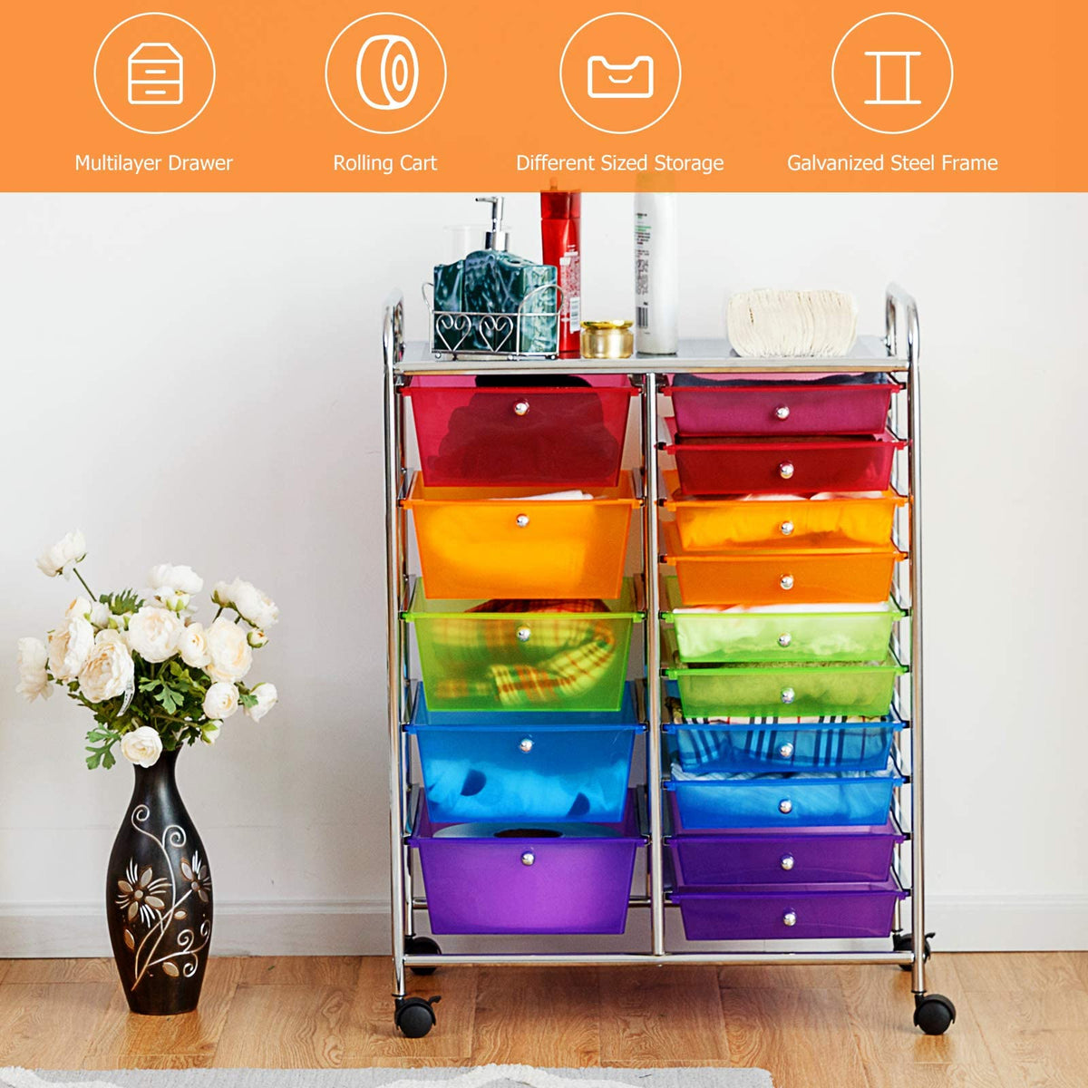 15 Drawer Rolling Storage Cart with Wheels G70175
