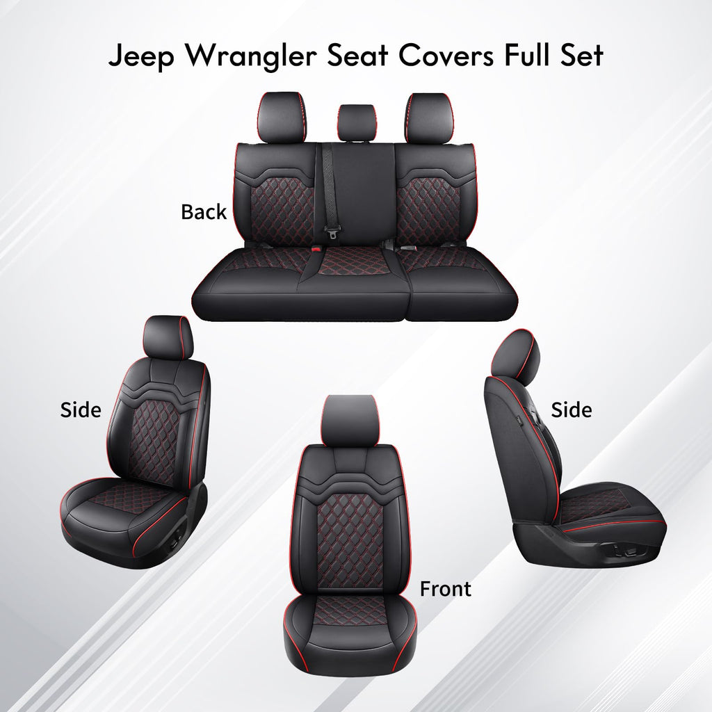 Waterproof Leather Seat Covers Full Set Black Red R334990