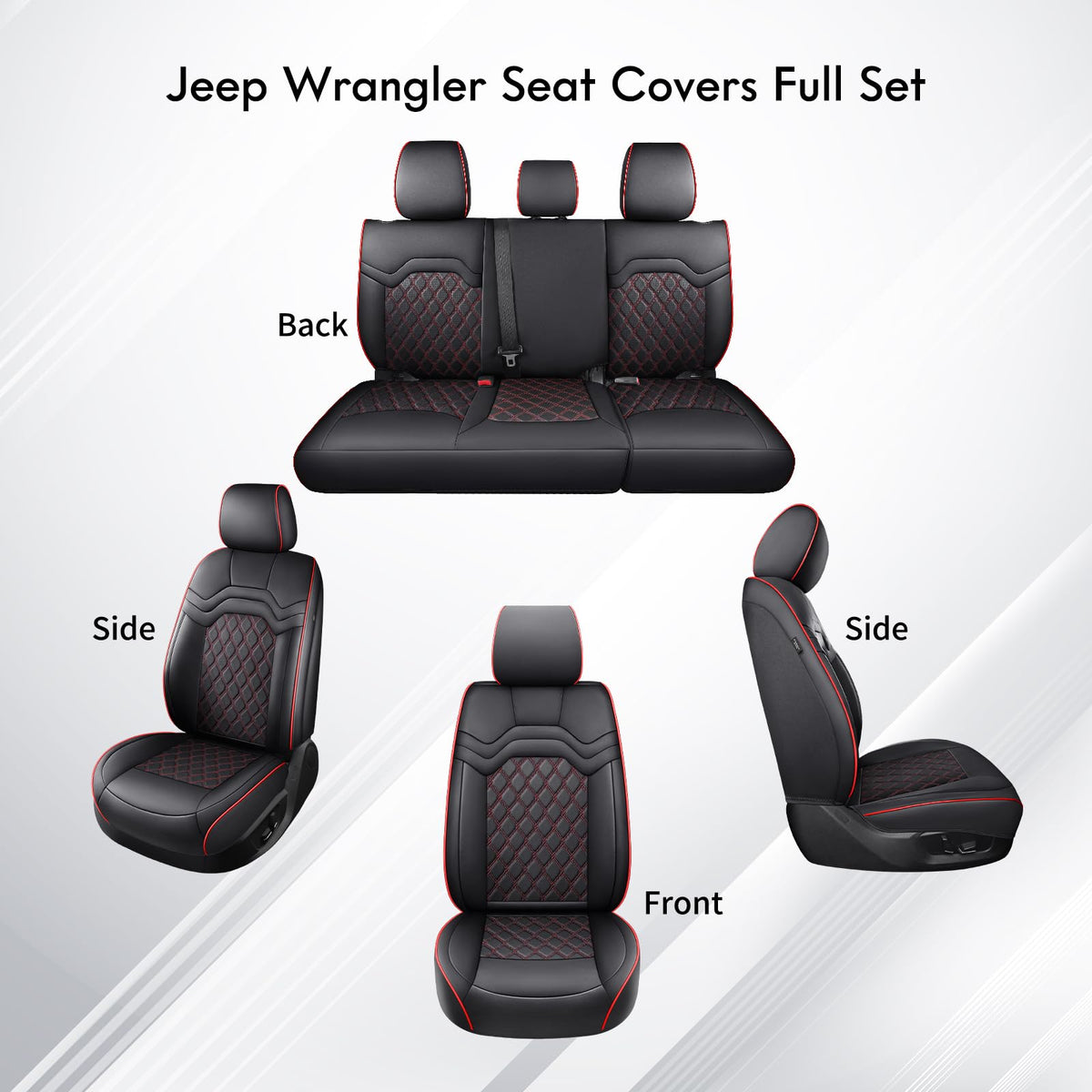 Waterproof Leather Seat Covers Full Set Black Red R334990