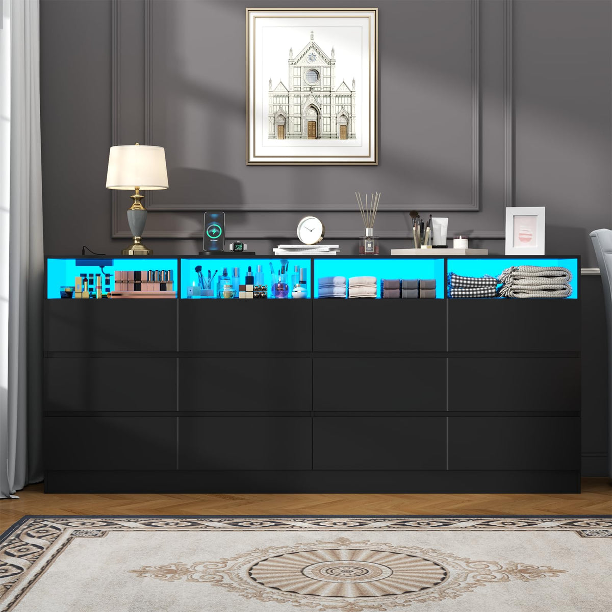 6 Drawer Dresser with Power Outlet and LED Lights I32255