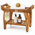 24" Teak Shower Bench with Arms & Storage Shelf R35308