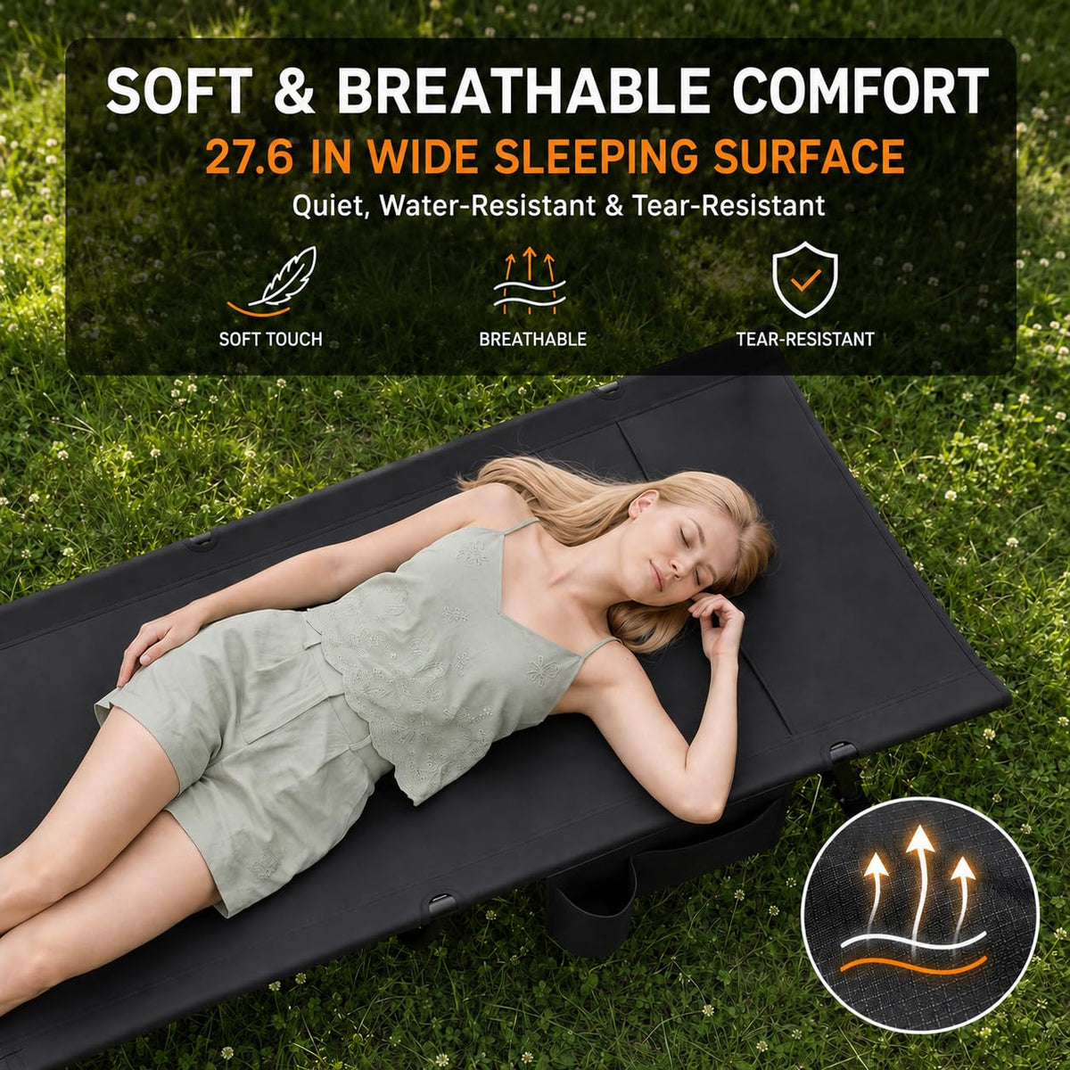 Portable Camping Cot with Pillow Pocket M39818