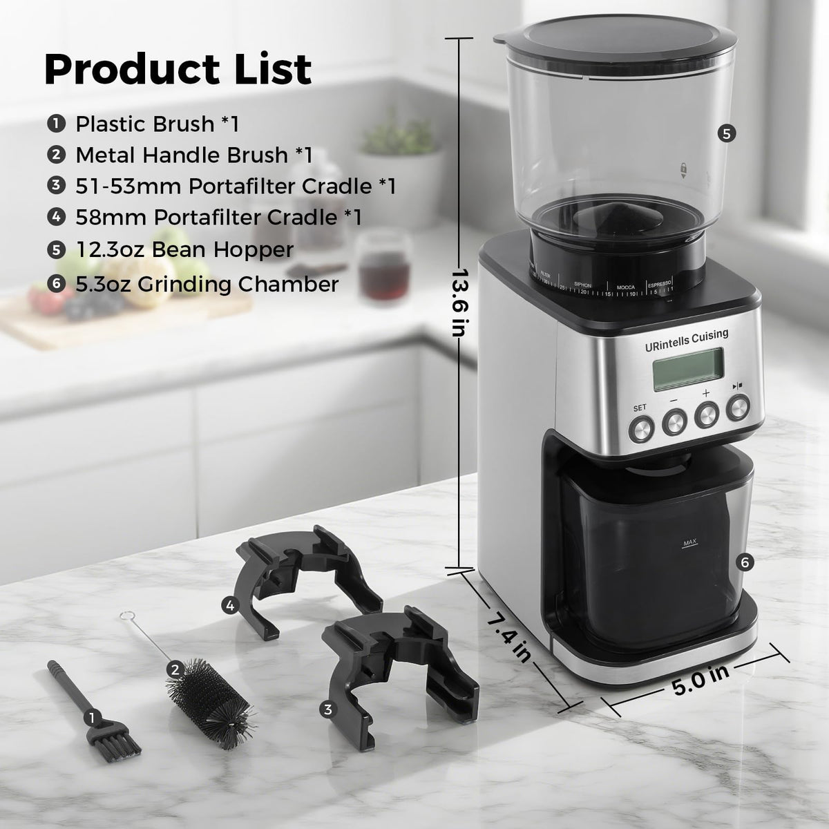Silver Conical Burr Coffee Grinder Y60575