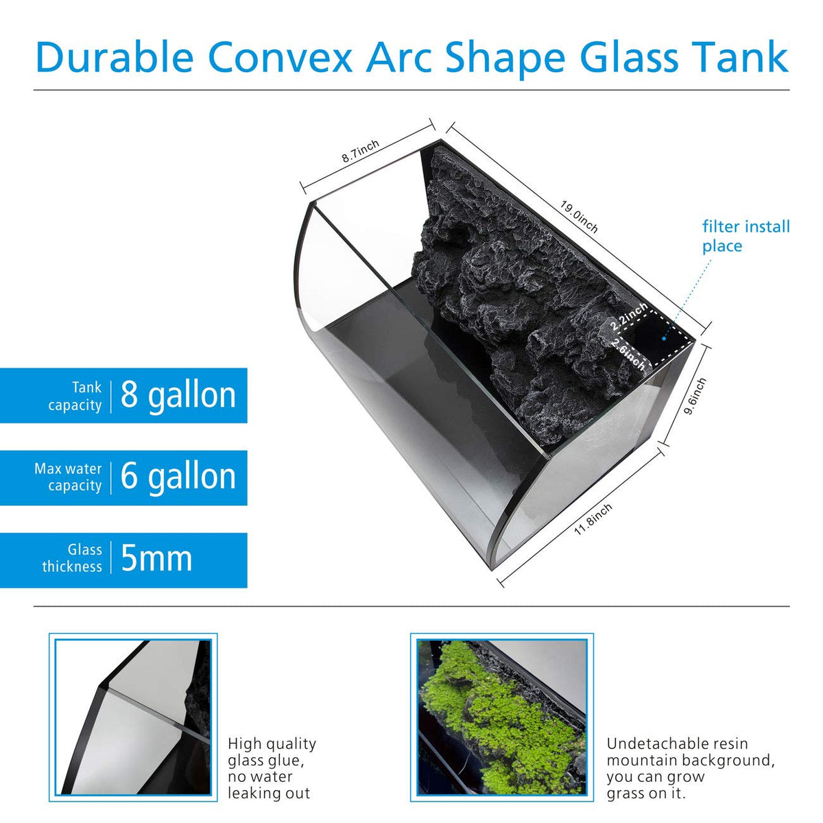 8 Gallon LED Glass Aquarium Kit with 3D Rockery Background X49299