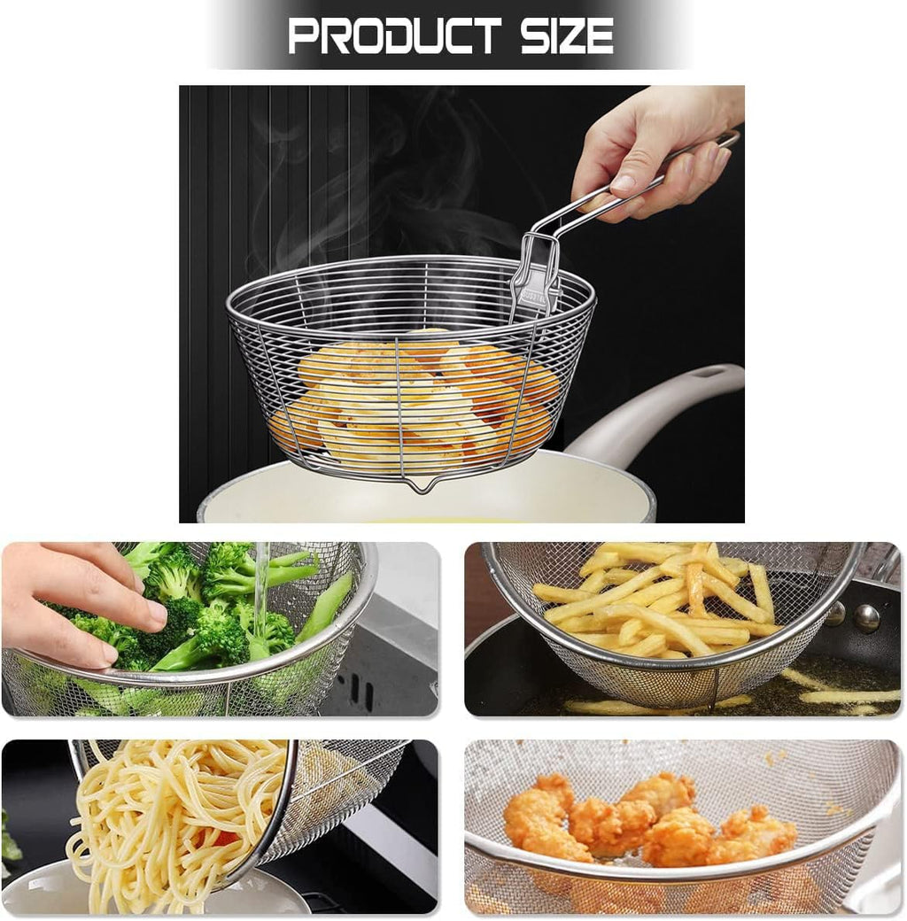 Stainless Steel Deep Fryer Basket with Detachable Handle 9 Inch M95476