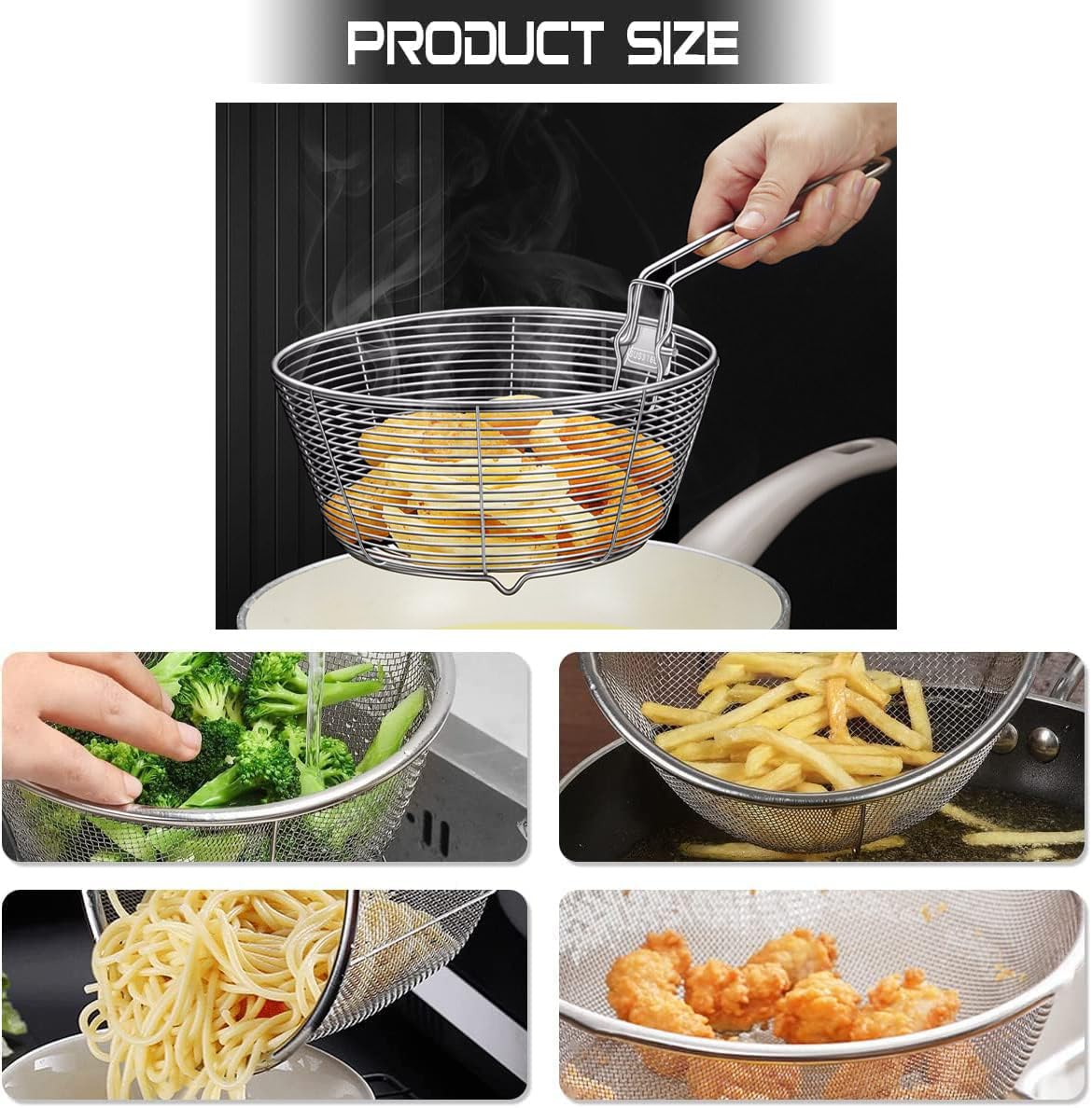 Stainless Steel Deep Fryer Basket with Detachable Handle 9 Inch M95476