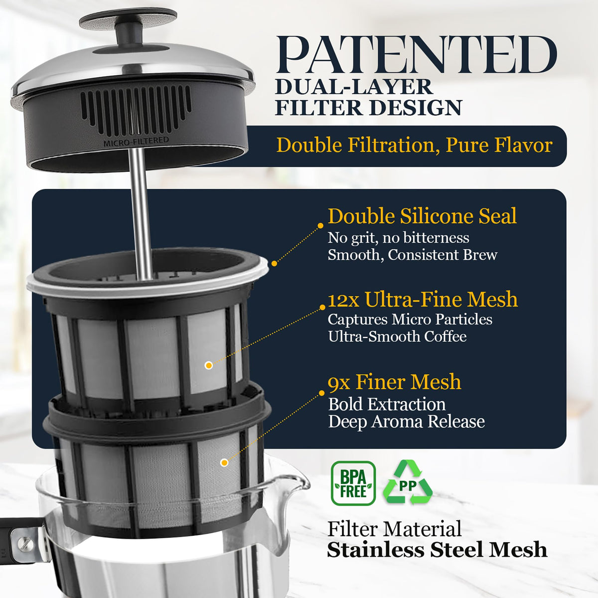 32oz Stainless Steel French Press Coffee Maker P54703
