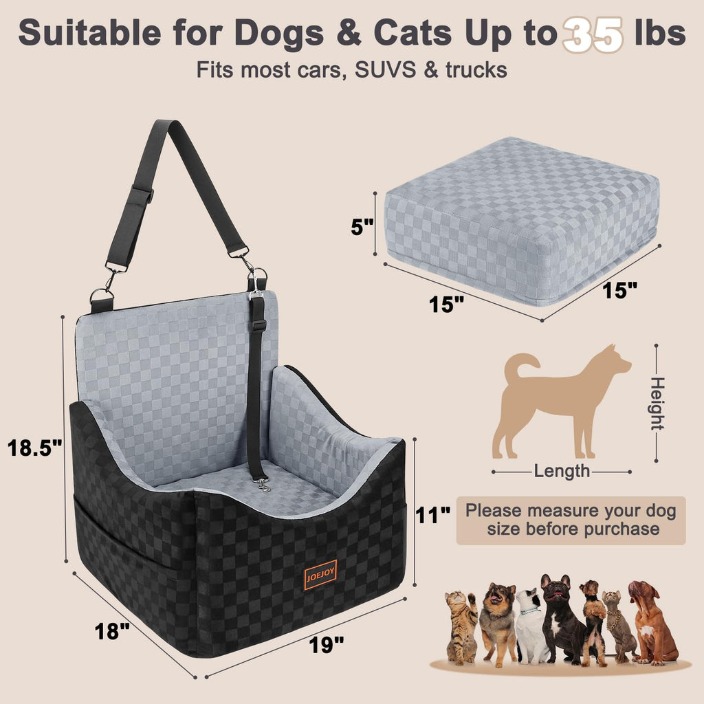Elevated Dog Car Seat for Small/Medium Dogs up to 35 lbs, Memory Foam Grey U100